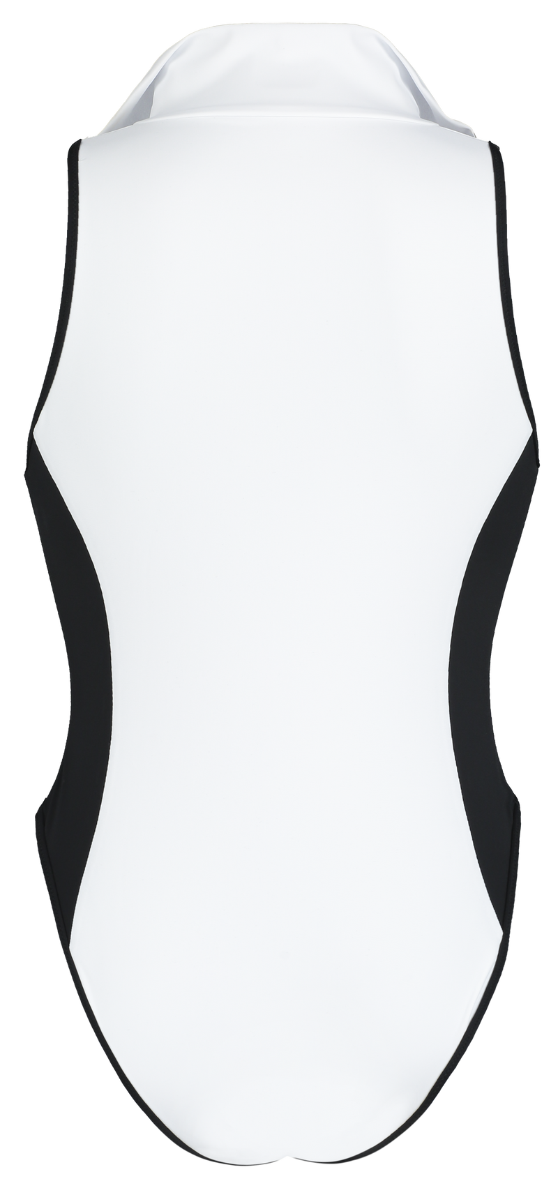 Sustainable one piece swimsuit with high neck and front zip in white colour