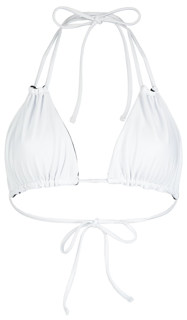 sustainable bikini top with multi-way straps in reversible black and white