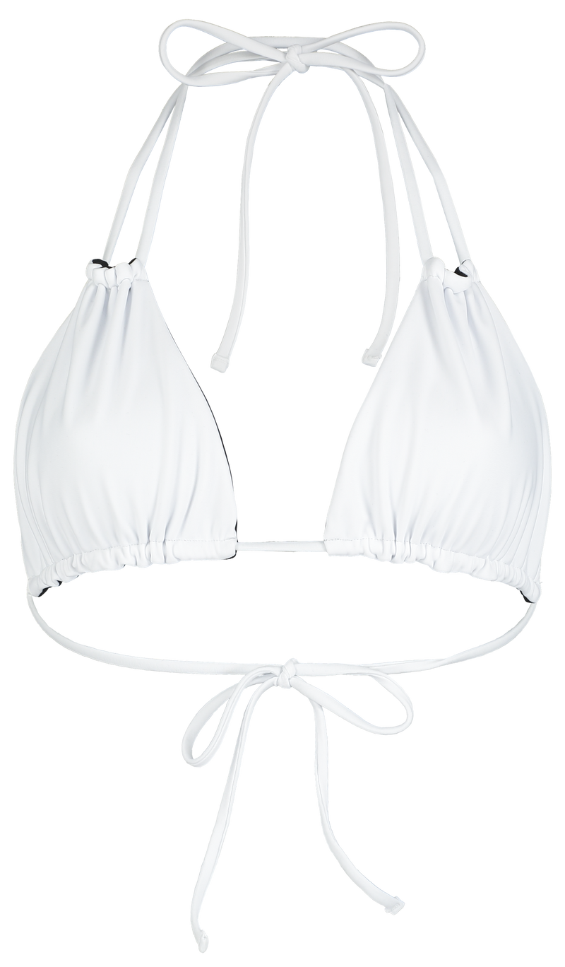 sustainable bikini top with multi-way straps in reversible black and white
