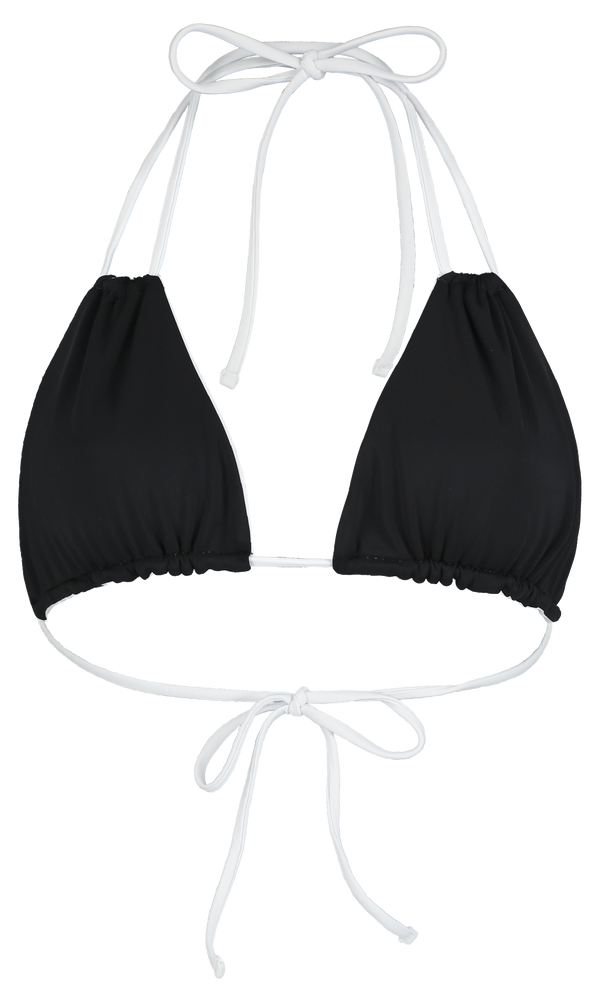 sustainable bikini top with multi-way straps in reversible black and white