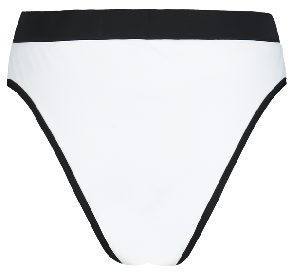 sustainable high waisted bikini bottoms with elastic waistband in reversible black and white